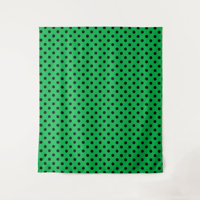 Green and Black Polka Dots Tapestry (Front)