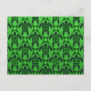 Green and Black Sea Turtle Pattern Postcard