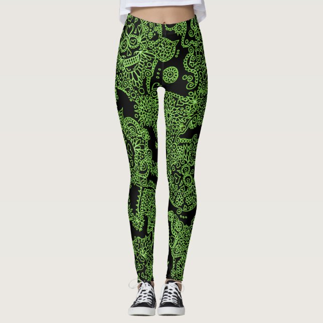 Green And Black Skull Leggings (Front)
