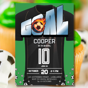 Green and Black Soccer Shirt Birthday Party  Invitation