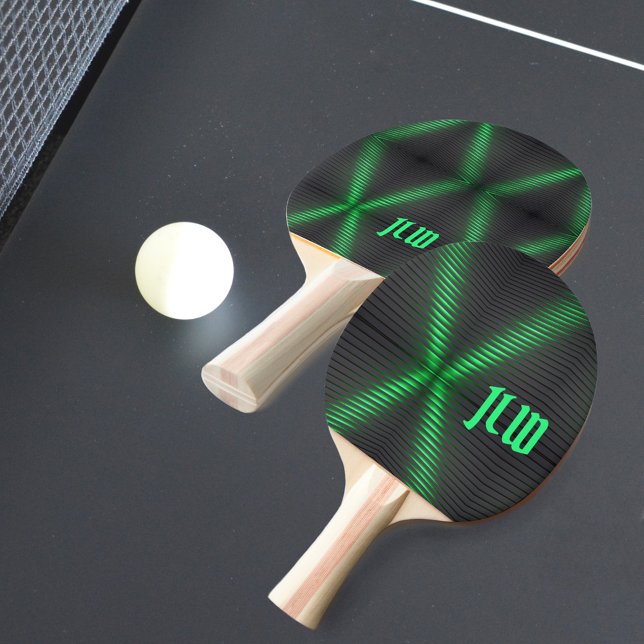 Green and Black Stripe Techno with Initials Ping Pong Paddle (Creator Uploaded)