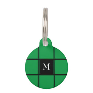 Green and Black Stripes Single Initial Simple Pet Tag