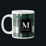 Green and black tartan check Christmas Large Coffee Mug<br><div class="desc">Green and black tartan check Christmas. With space for name and initial.</div>