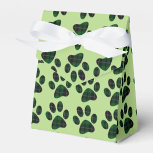 Green and Black Tartan Plaid Paw Print Favour Box