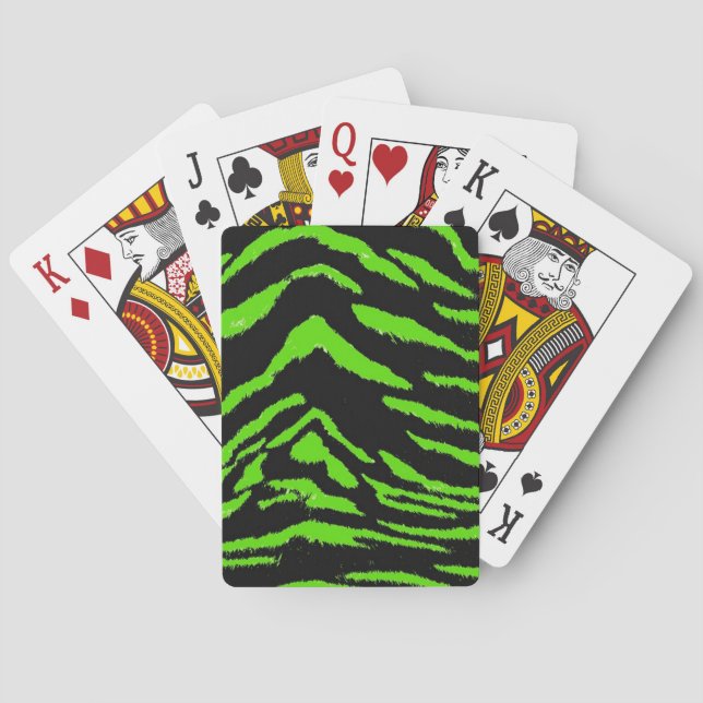 Green and Black Tiger Fur Pattern Playing Cards (Back)