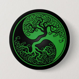 Green and Black Tree of Life Yin Yang 7.5 Cm Round Badge