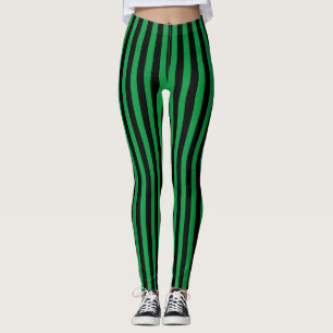 Green and Black Vertical Stripes Leggings