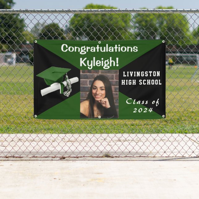 Green and Black Vinyl Graduation Photo Banner (Insitu)