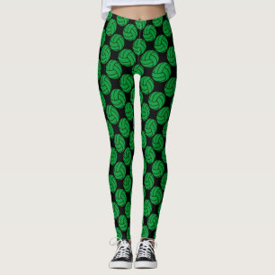 Green and Black Volleyball Leggings Pants