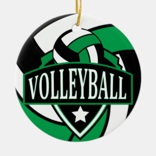 Green and Black 🏐 Volleyball Logo Ceramic Tree Decoration