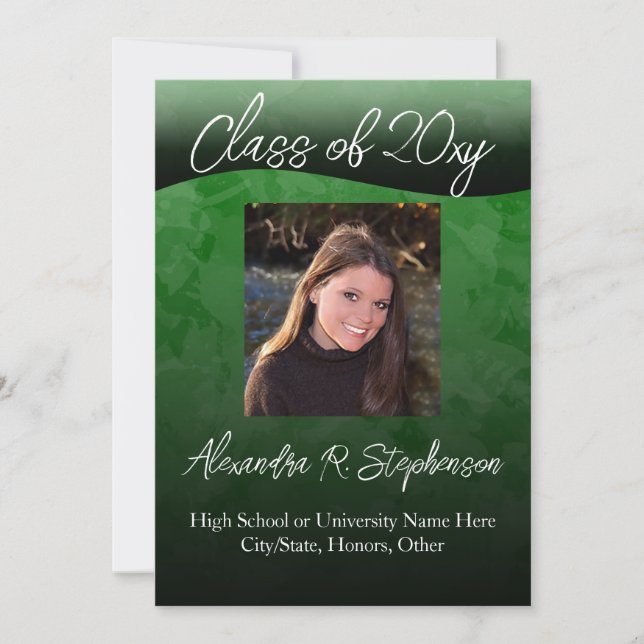 Green and Black Wave 5x7 Graduation Announcement (Front)