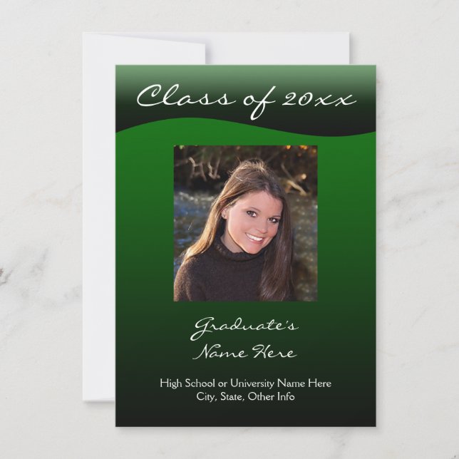 Green and Black Wave Graduation Announcement (Front)