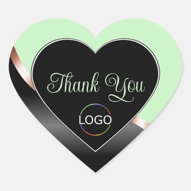 Green and Black Wavy Rose Gold with Logo Thank You Heart Sticker (Front)