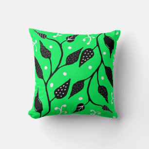 Green and black whimsical vine cushion