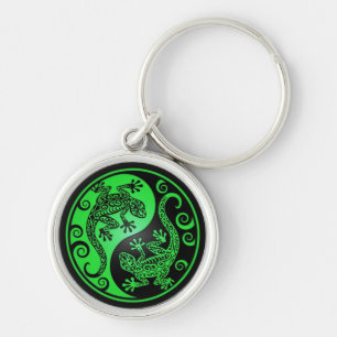 Green and Black Yin Yang Geckos Key Ring