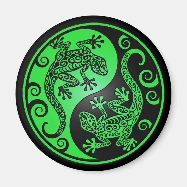 Green and Black Yin Yang Geckos Magnet (Front)