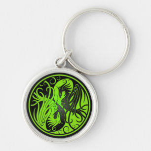 Green and Black Yin Yang Phoenix Key Ring