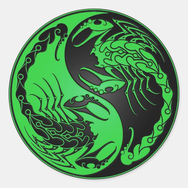 Green and Black Yin Yang Scorpions Classic Round Sticker (Front)