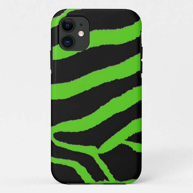 Green and Black Zebra Fur Print Case-Mate iPhone Case (Back)
