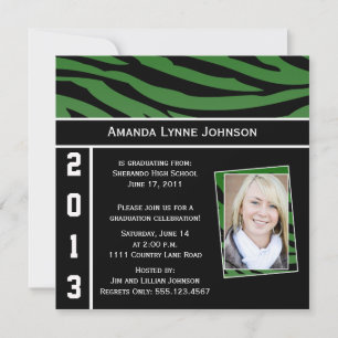 Green and Black Zebra Print Graduation Invitation