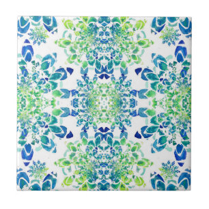 Green and Blue Abstract Mandala Pattern Tile