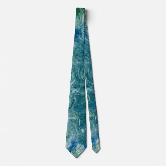 Green and Blue Abstract Monoprint Tie (Front)