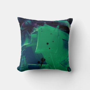 GREEN AND BLUE ABSTRACT PAINTING CUSHION