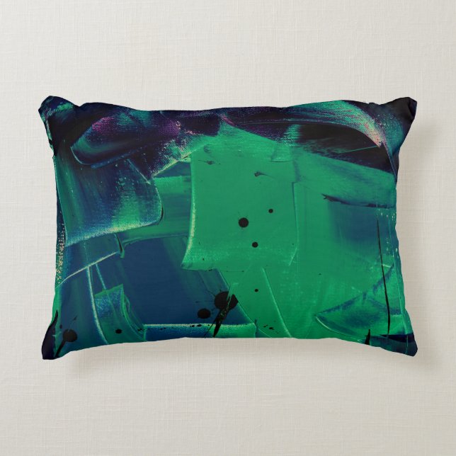GREEN AND BLUE ABSTRACT PAINTING DECORATIVE CUSHION (Front)