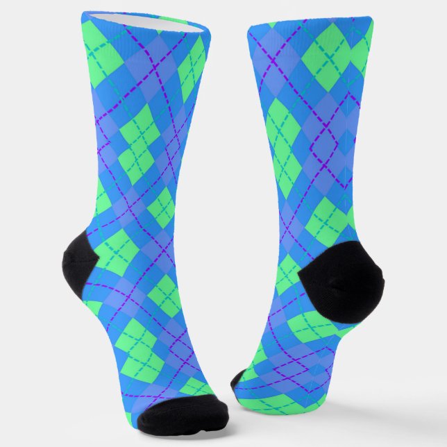 Green and blue argyle pattern socks (Angled)