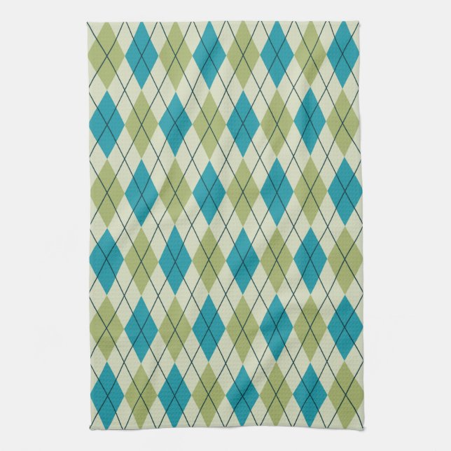Green and Blue Argyle Tea Towel (Vertical)