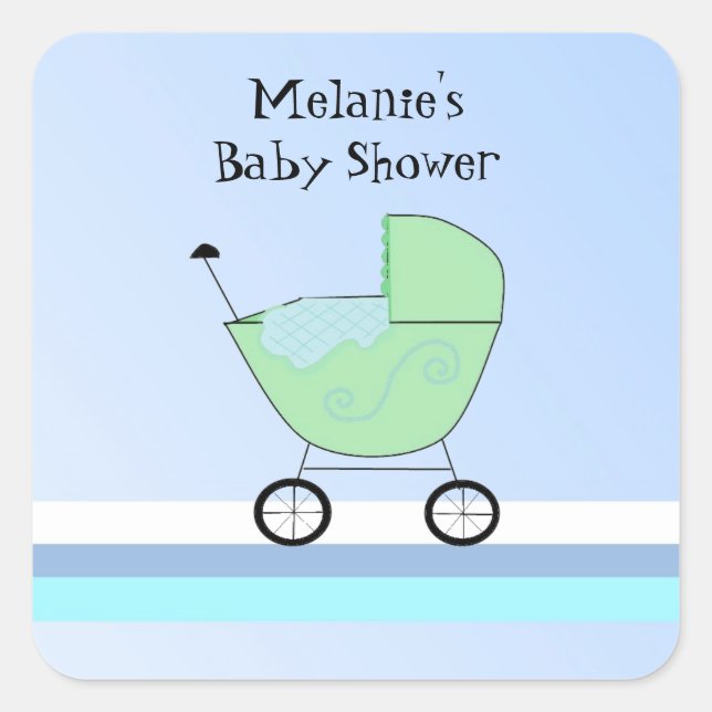 Green and Blue Baby Buggy Square Sticker (Front)