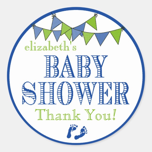 Green and Blue Baby Shower Thank You Classic Round Sticker (Front)