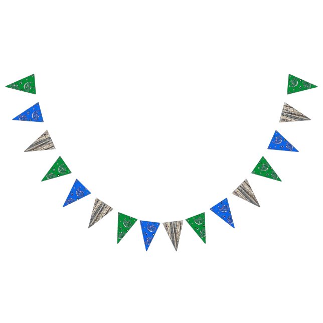 Green and Blue Bandanna Wood Pattern Birthday Bunting (All)