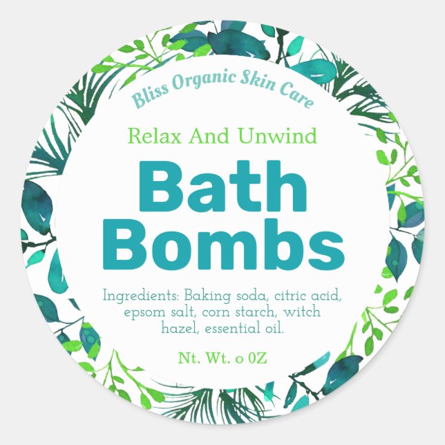 Green And Blue Bath Bomb Labels (Front)
