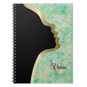 Green And Blue Batik Black And Gold Face Name Notebook