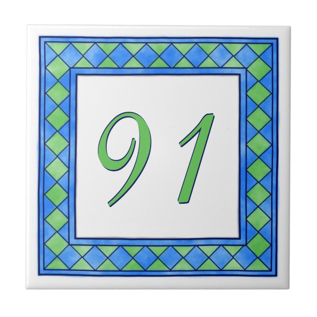 Green and Blue Big House Number Tile (Front)