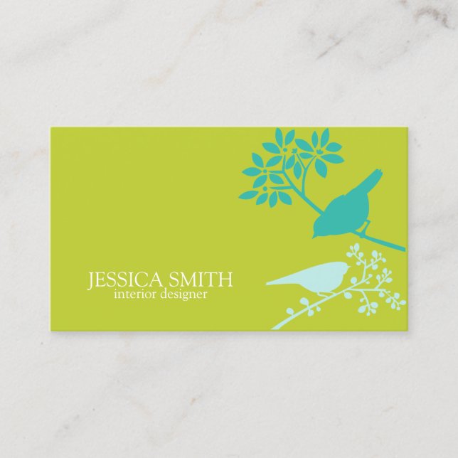 Green and Blue Birds Business Card (Front)