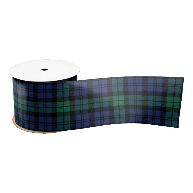 Green and Blue Black Watch Tartan Plaid Holiday Satin Ribbon (Spool)