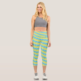 green and blue blocks capri leggings