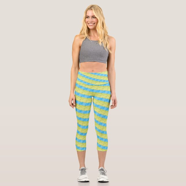 green and blue blocks capri leggings (Front)