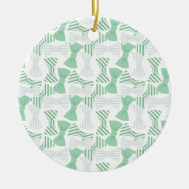 Green and Blue Bow Tie Design BOWTIES Ceramic Tree Decoration (Front)