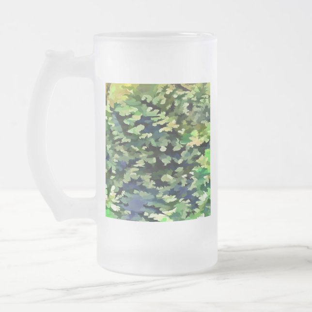 Green and Blue Camouflage Pattern Frosted Glass Beer Mug (Left)