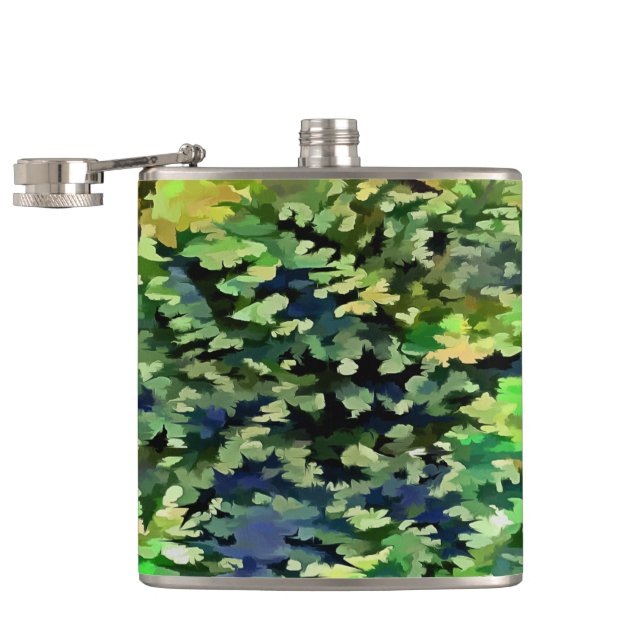 Green and Blue Camouflage Pattern Hip Flask (Opened)