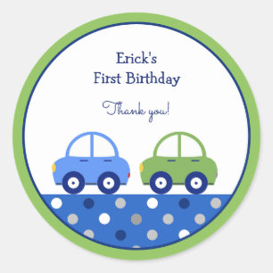 Green and Blue Car First Birthday Classic Round Sticker