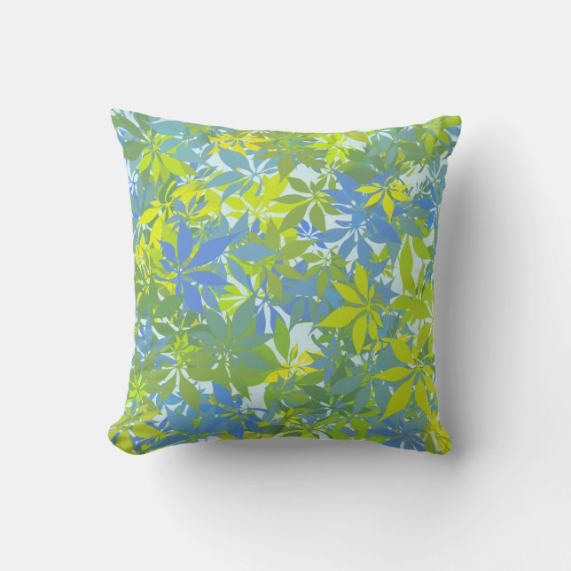 Green and Blue Chestnut Leaves Cushion (Front)