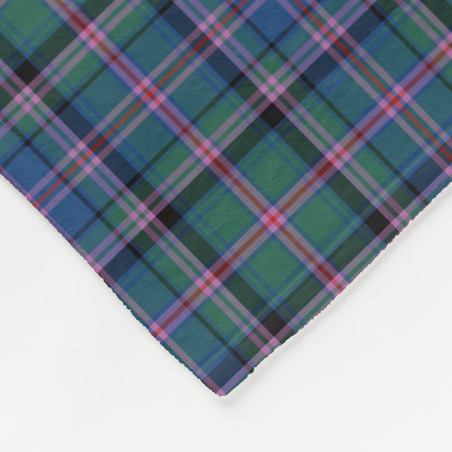 Green and Blue Clan Cooper Scottish Tartan Fleece Blanket (Corner)