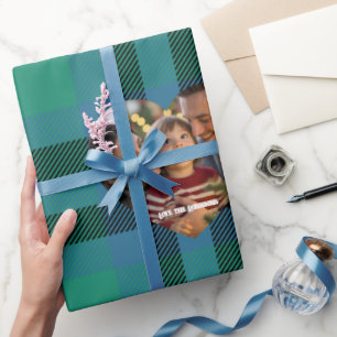 Green and Blue Classic Tartan Christmas Photo Wrapping Paper