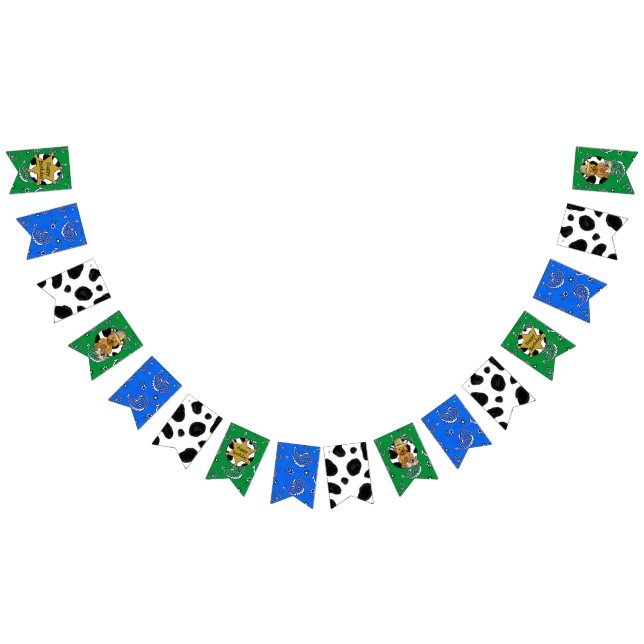 Green and Blue Cowboy Teddy Bear Birthday Banner (All)
