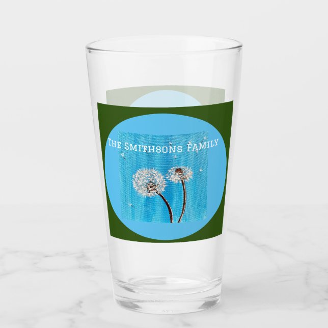 Green and Blue Daisy Flower Personalised Glass (Front)