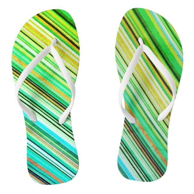 Green and Blue Diagonal Striped  Flip Flops (Footbed)